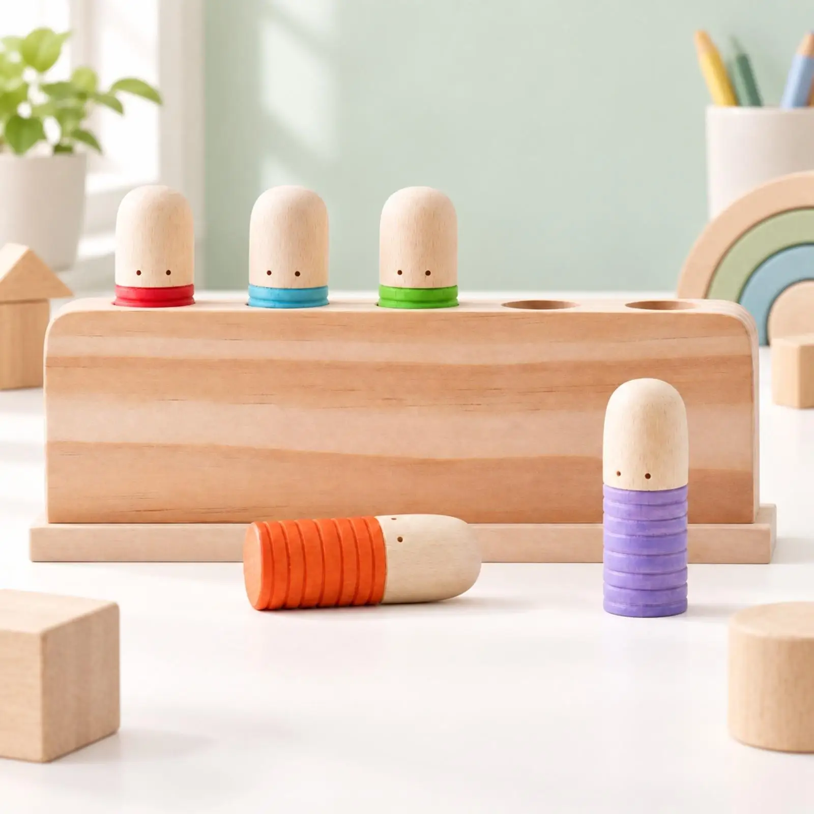 Wooden Rebound Toy Non-Electric Press-and-Place Wooden Toy Screen for Toddlers, Preschoolers, Quiet Time Activities,