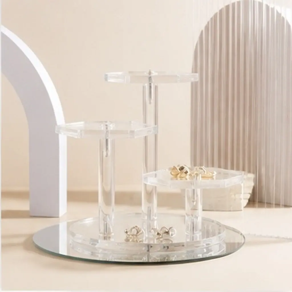 1Pcs Clear Acrylic Jewelry Riser Display Rack 3 Tier Ladder Design Multi-Purpose Desktop Organizer for Home Office Desktop
