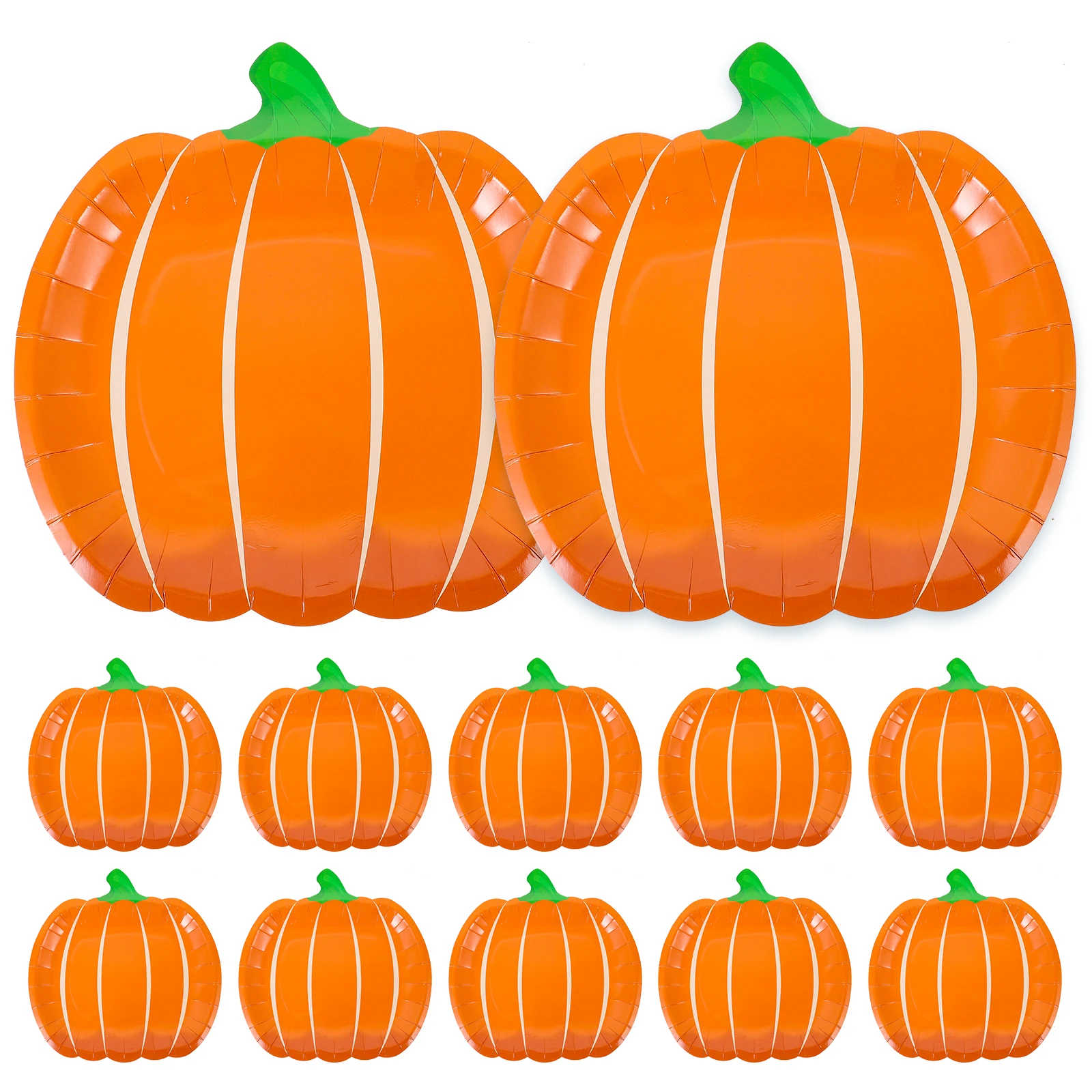 

25 Pcs Disposable Pumpkin Paper Plates 9 Inch Green Stem Halloween Thanksgiving Decorations Stackable Party Supplies