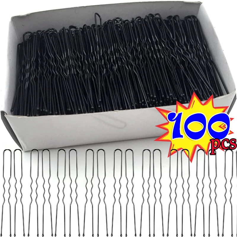 

100pcs Black Hair Clips U-Shaped Bobby Pins Invisible Wavy Hairpin Hairstyle Styling Metal Hair Grip Barrette Hair Accessories