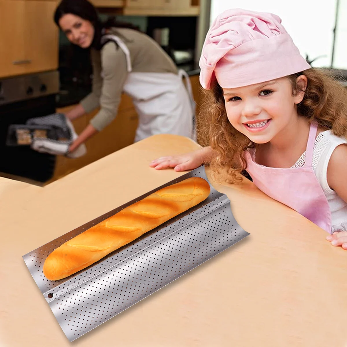 

French Bread Rack Stainless Steel 2-Slot Wavy Design Nonstick Baking Tray For Even Bread Mold Kitchen Baking Tool