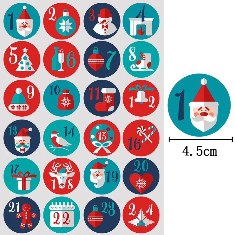 1Sheet Advent Number Stickers Christmas Countdown Calendar Sticker 1-24 Christmas Stickers New Year Decoration for Gift Box