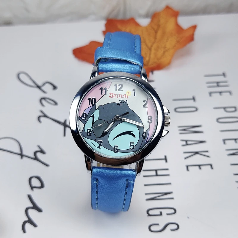 Disney Stitch Children\'s Watch Ctue Anime Waterproof Leather Watches Kids Clocks Toys for Boys Girls Holiday birthday gift