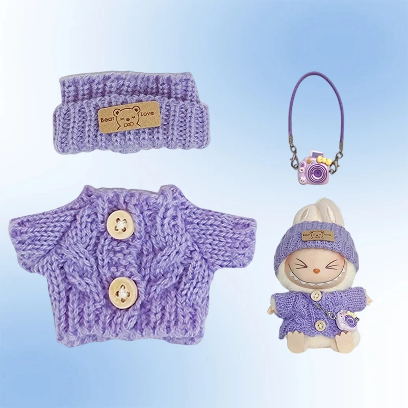 Ubranka dla lalek Labubu I II, 17 cm, urocze ubranka, 5 kolorów, zestaw swetra z siateczki i czapki, akcesoria, ubranka pluszowe dla lalek.