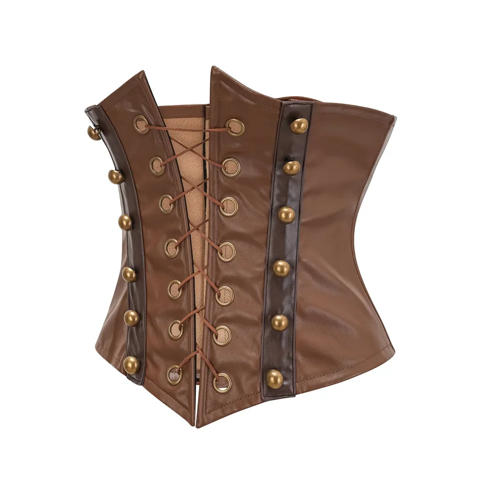 หนังสีน้ําตาล Lace Up เซ็กซี่ Underbust Corset Gothic เสื้อผ้าผู้หญิง Shapewear Top Steampunk เทรนเนอร์เอว Vintage Bustier Femme