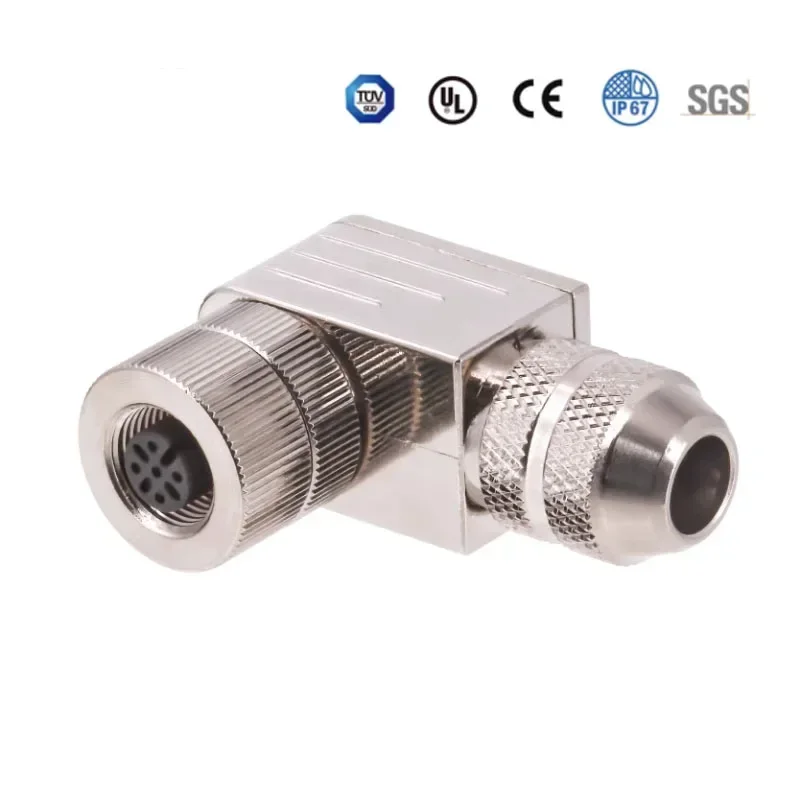 M12 2 3 4 5 6 8 Pin Male Female Connector A/B Type D Code Crimped Metal Assembly Plug Straight/Elbow PG7 PG9 Cable Joint Adatepr