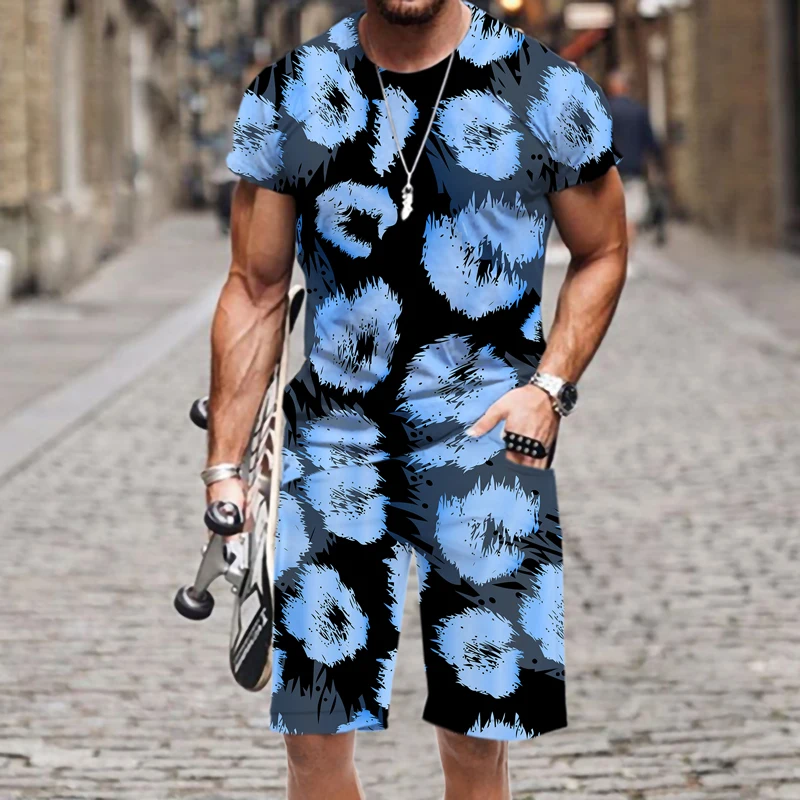 

Men's T-shirt Shorts Set 2022 New Leopard Print Spring Autumn Harajuku Sportswear Luxury Casual Funny Short Sleeve Outfit Street