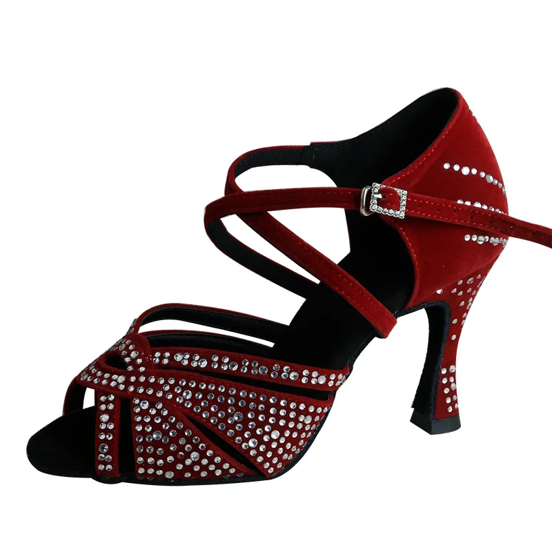 Zapatos de baile brillantes personalizados para mujer, zapatos de Salsa para niñas, sandalias de baile latino con diamantes de imitación, tacón de baile de salón