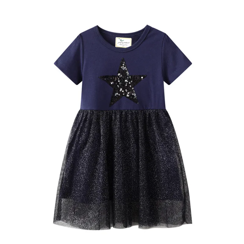 

Jumping Meters Princess Girls Party Dress 2-7T Star Beaded Cotton Frocks Hot Selling Baby Birthday Gift New Arrival