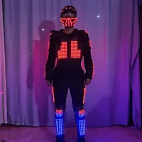 Newest Colorful Program LED Robot Costume Mask Lighting Up Clothes Luminous Jacket Suit Kryoman David Dance Wear Pants Kneepads