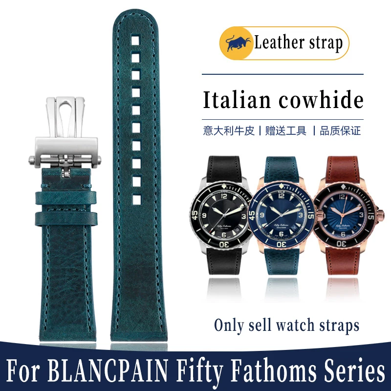 For Blancpain Fifth Fathoms 5000 Genuine leather Watch Strap 5100 Italian cowhide watch band butterfly buckle 23mm Men Bracelet