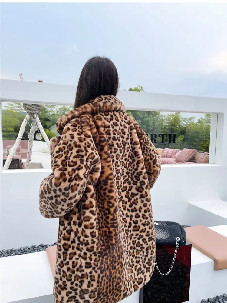 Imagem -02 - Cabolsa de Pele Sintética para Mulheres Jaqueta Estampada Leopardo para Senhora Gola Outerwear Solto para Inverno Vendas Diretas de Fábrica Moda Feminina