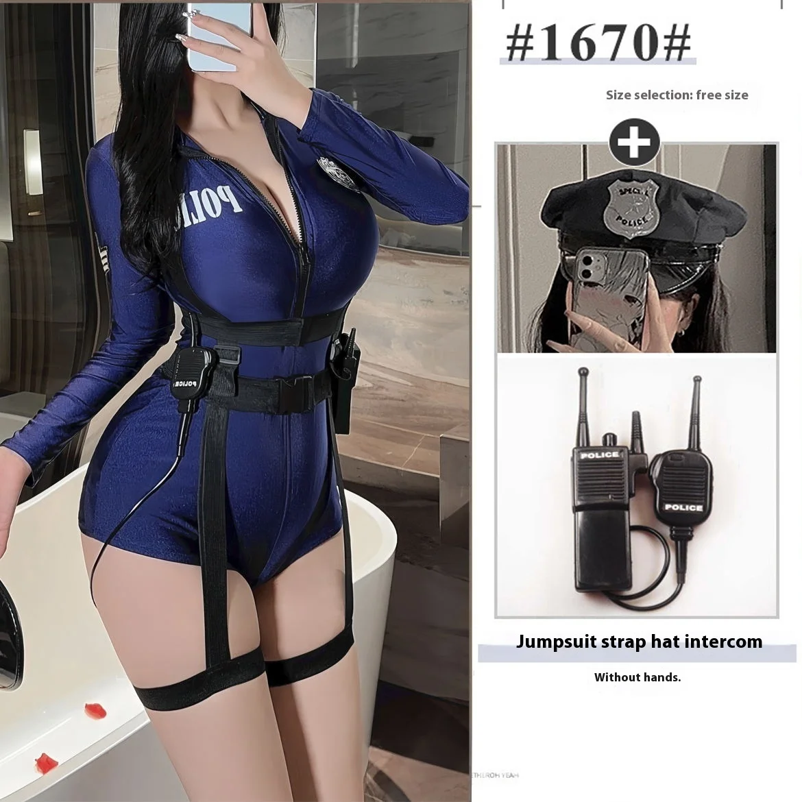 Erotic Lingerie Nightclub Female Biker Police Double Head Zipper Free Crotch Cospaly Role-Playing Uniform Female