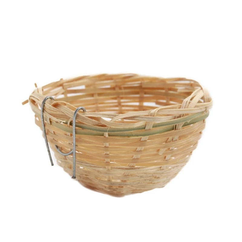 Bird Nest with Metal Hook Cozy Hand Woven Bamboo Bird Basket for Small Birds