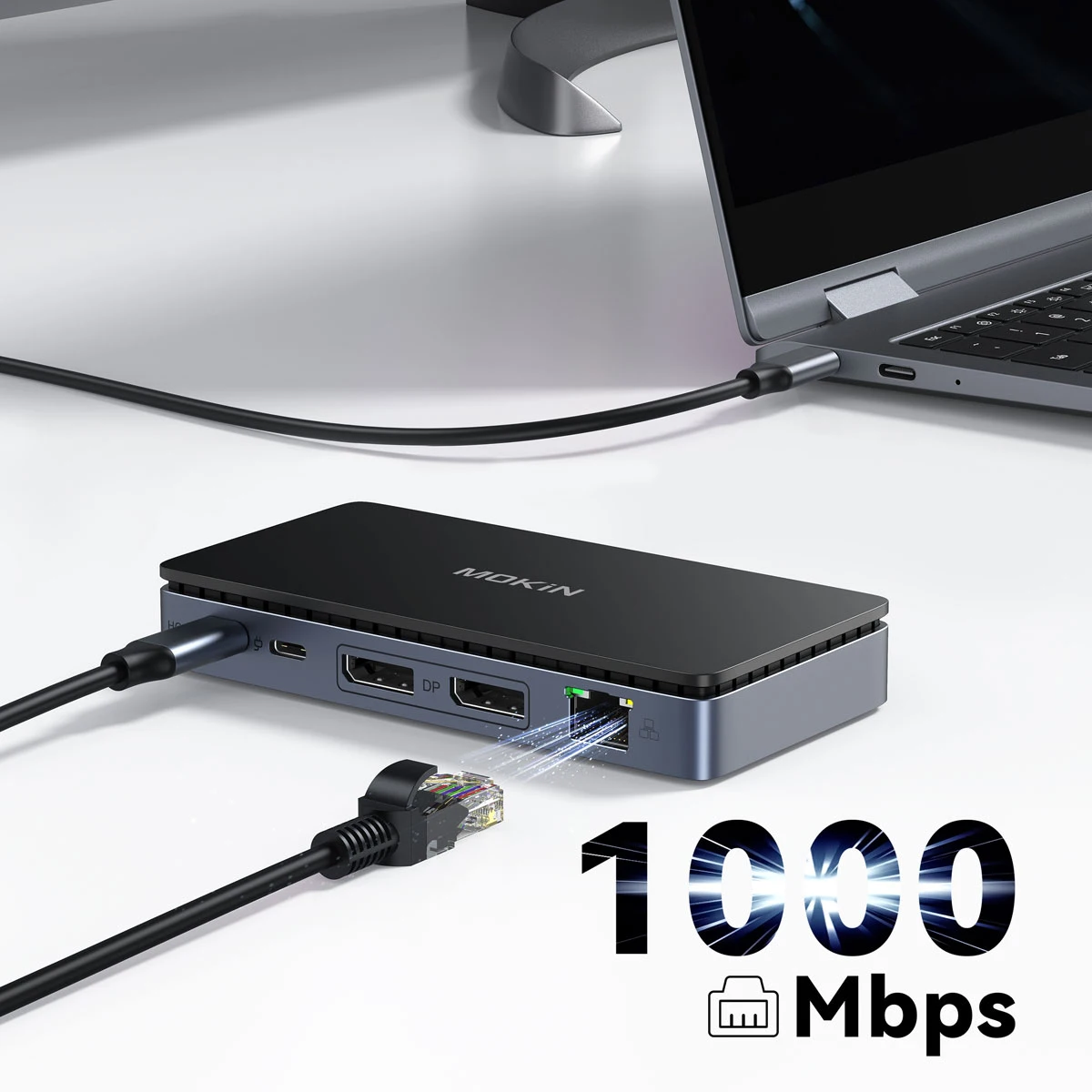 Imagem -03 - Mokn-docking Station para Macbook Air e Pro Hub Usb c para Dual dp Usb 3.0 5gbps pd 100w Rj45 Laptop Thunderbolt em 4k60hz