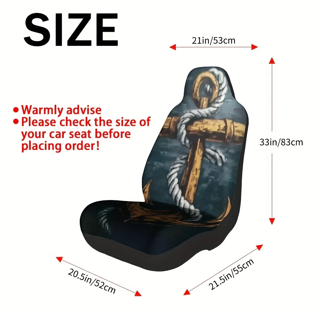 2pcs, Trendy Anchor Print Front Seat Covers, Enhances Car Interior With Front Seat Makeover, Simple To Use For Everyday Front Se