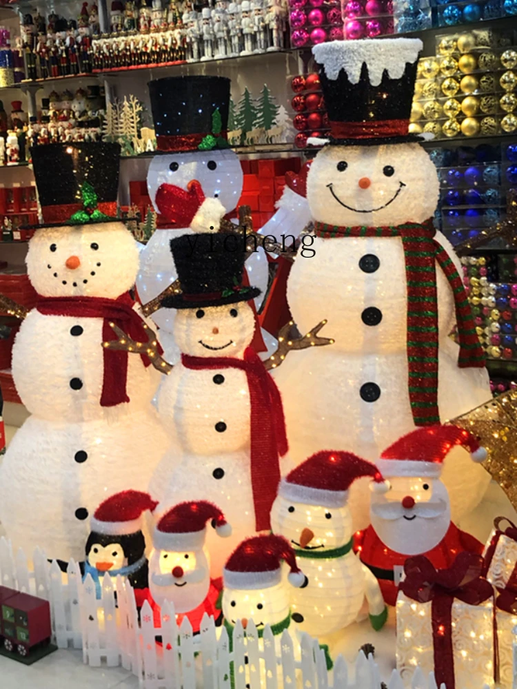 ZC Christmas Decorations Snowman Led Luminous Iron Hollow Large Snowman Shopping Mall Props Holiday Scene Layout Lights