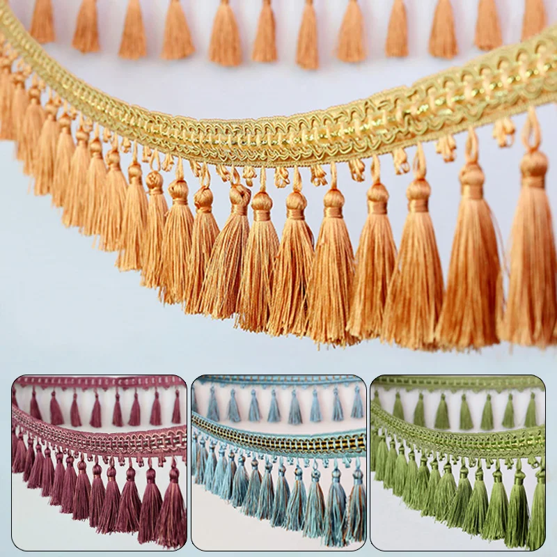 2M Curtain Sofa Lace Ribbon Tassel Fringe Trim DIY Beads Drapery Sewing Curtain Decoration Accessories