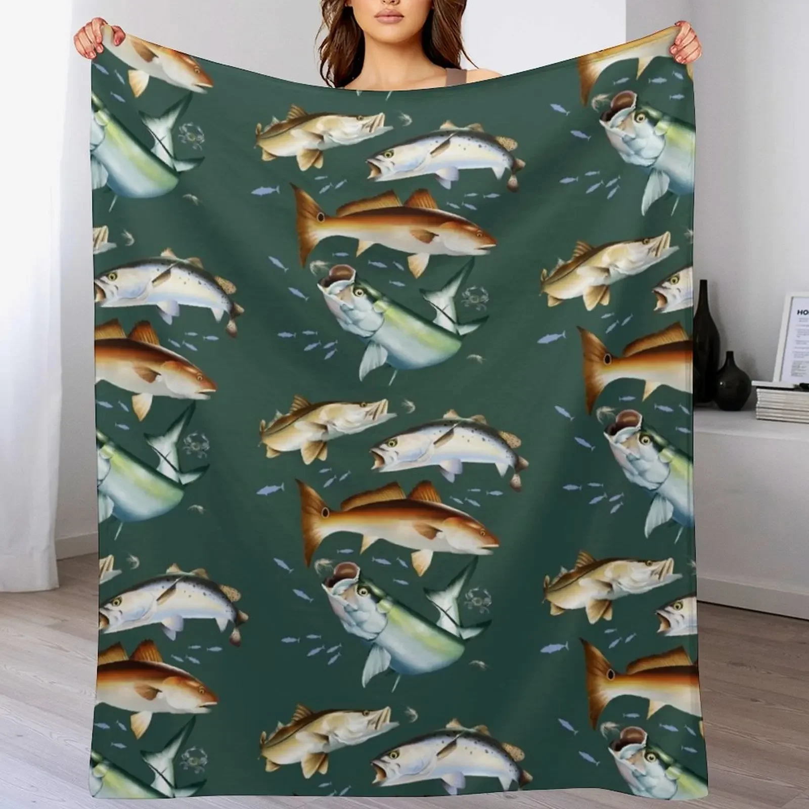 

Mary Tracy - Tarpon, Snook, Speckled Trout and Red Drum Flats Fishing Throw Blanket Bed Soft Plaid Blankets