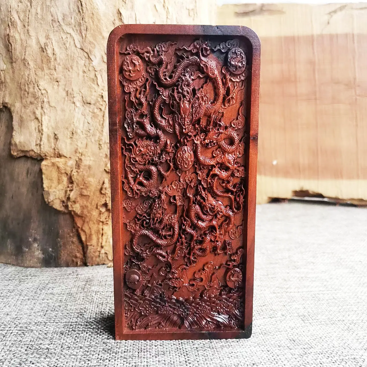 

Natural lightning strike jujube wood token, four saints, five dragon token, five party Taoist jewelry, carved five dragon token