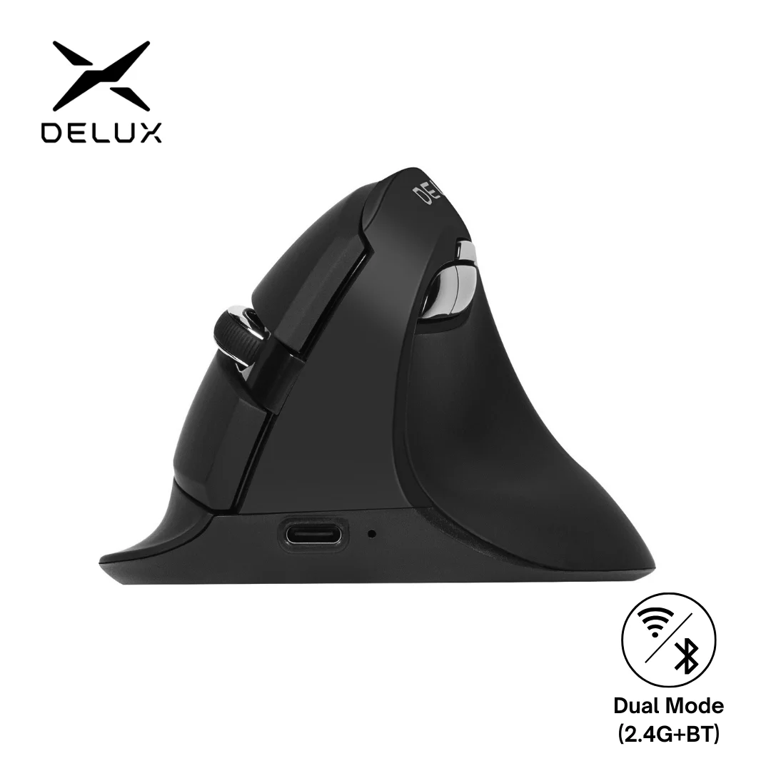 Delux M618Mini DB  Ergonomic Wireless 2.4GHz + Bluetooth Mouse  2400 DPI Vertical Mice 6 Buttons For Computer and Laptop