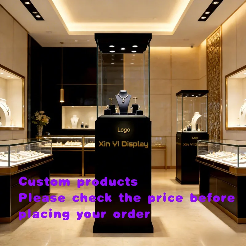 custom.Custom High-End Modern Durable Jewel Cabinet Stainless Steel Frame LED Lighting Mirror Back Eco-Friendly Design Boutique