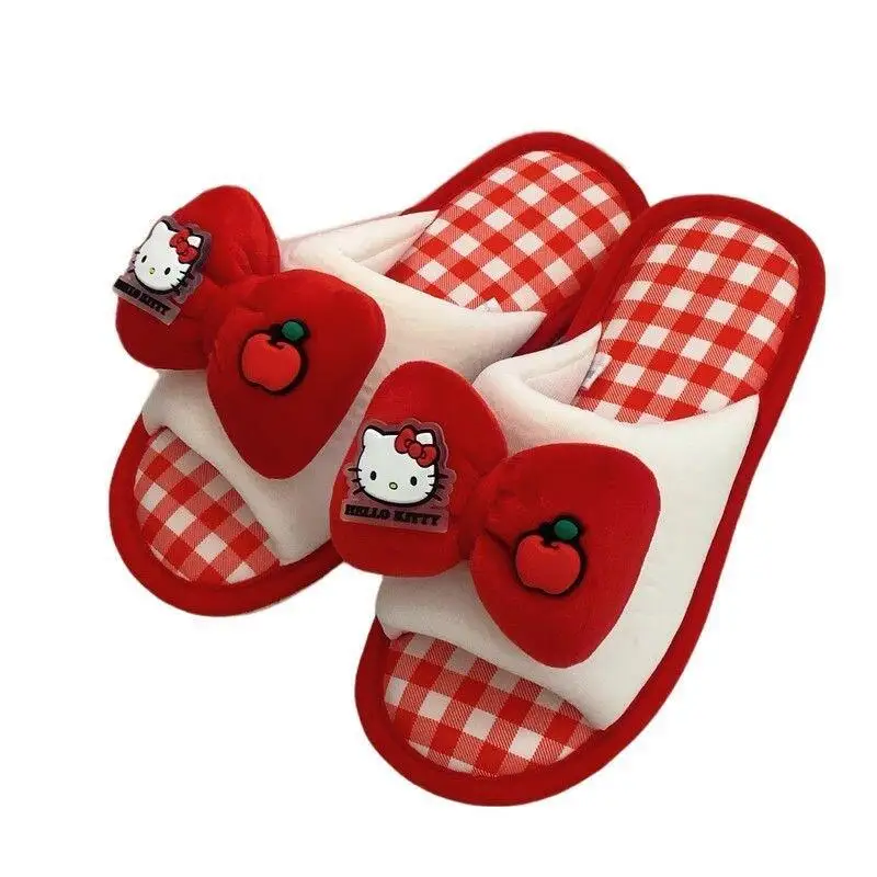 

Y2K Kawaii Anime Hello Kitty Cotton Hemp Slippers Girls' Four Seasons Sweet Girl Student Casual Soft Soled Home Shoes Toys Gift