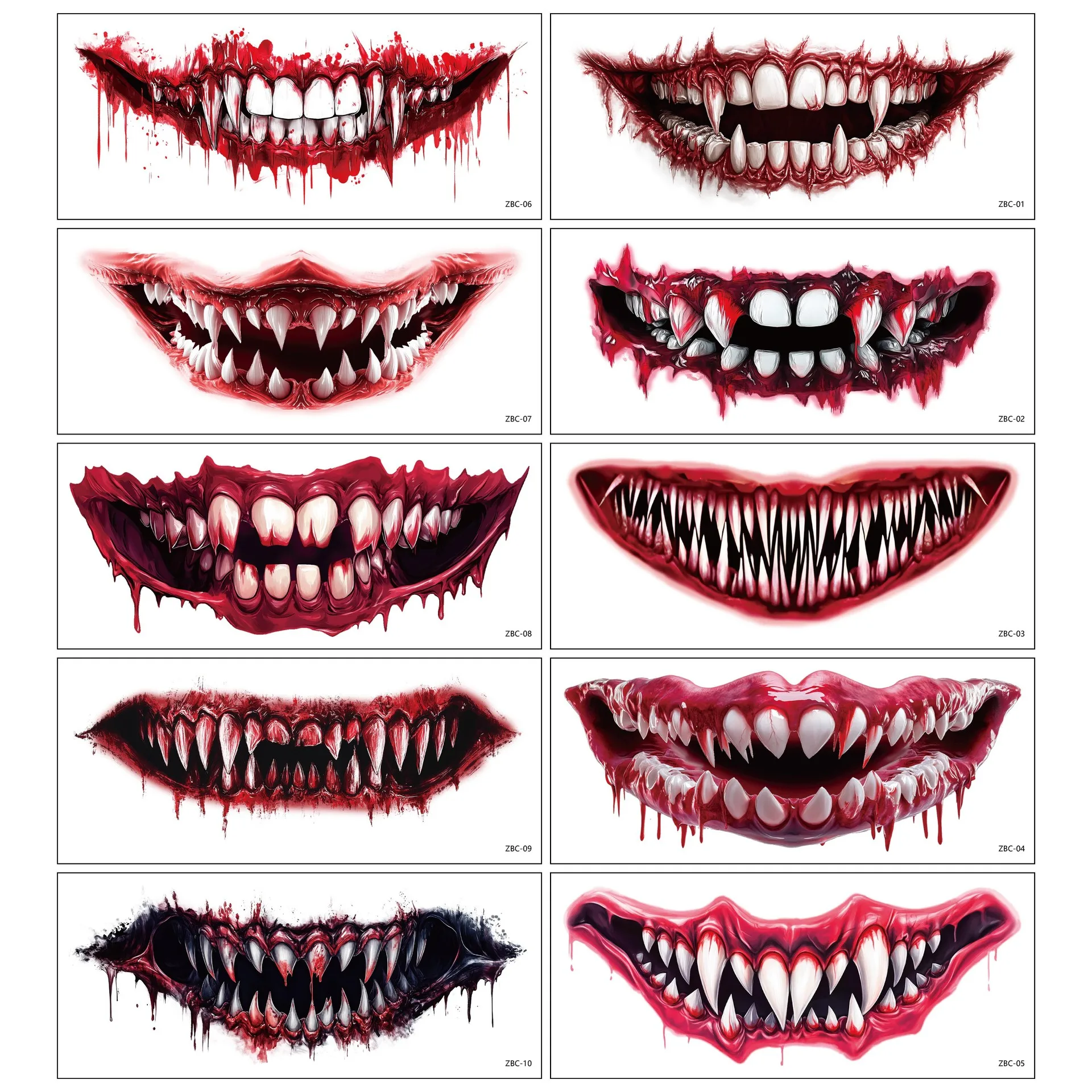 Fancyfamily 10 Uds pegatinas de tatuaje de boca de sangre fiesta de Halloween carnaval pegatinas de tatuaje de maquillaje de terror sangriento