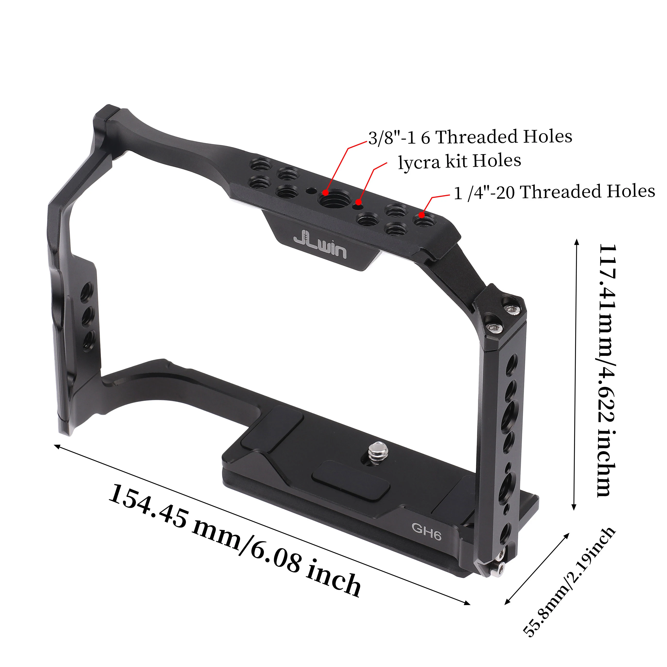 Gabbia per fotocamera Vlog GH6 in lega di alluminio per Panasonic LUMIX GH6 con fori filettati da 3/8 pollici 1/4 pollici kit Lycra fori scarpe fredde