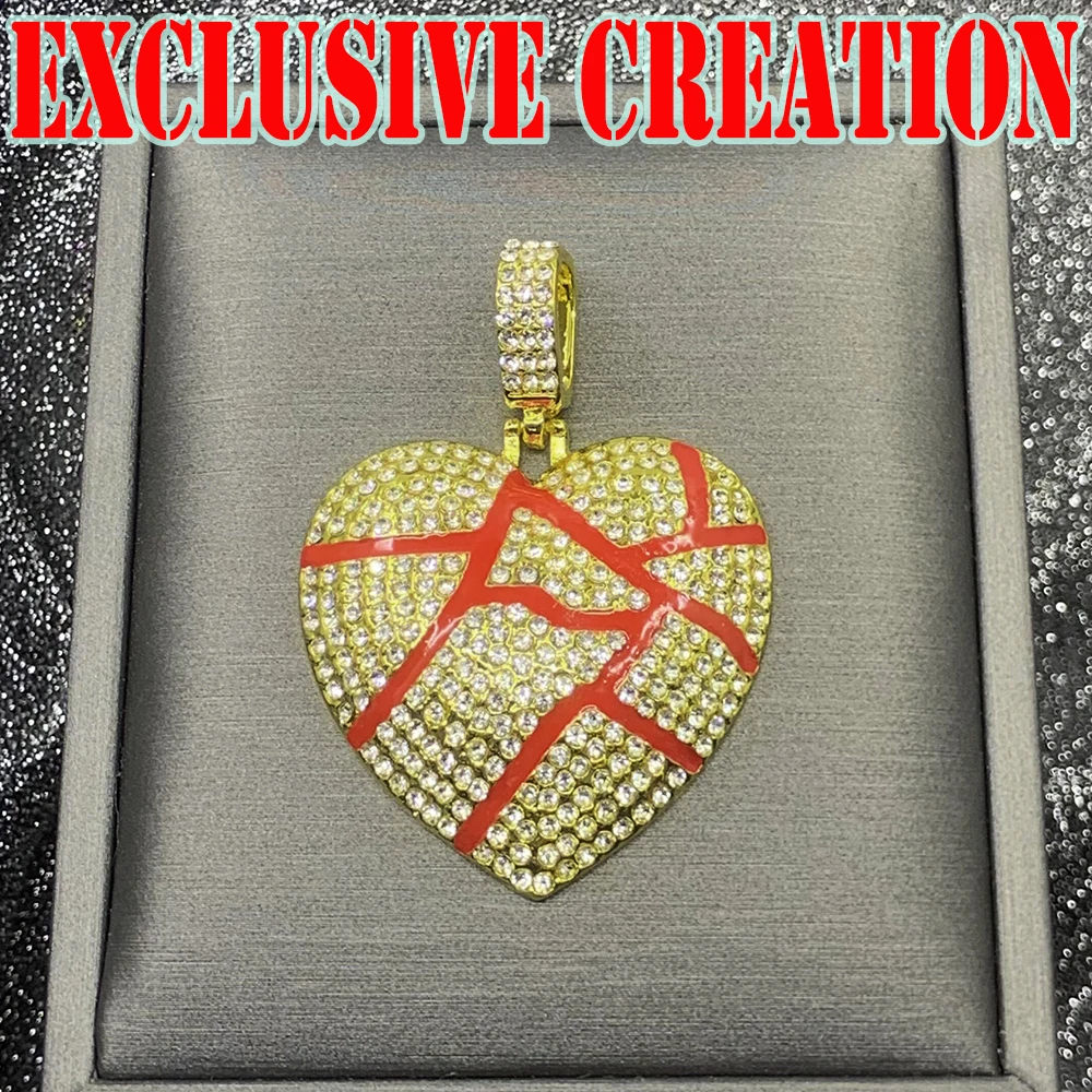 Fashionable custom decorative necklace, diamond inlaid bursting heart graffiti exquisite pendant, luxurious 18K gold-plated