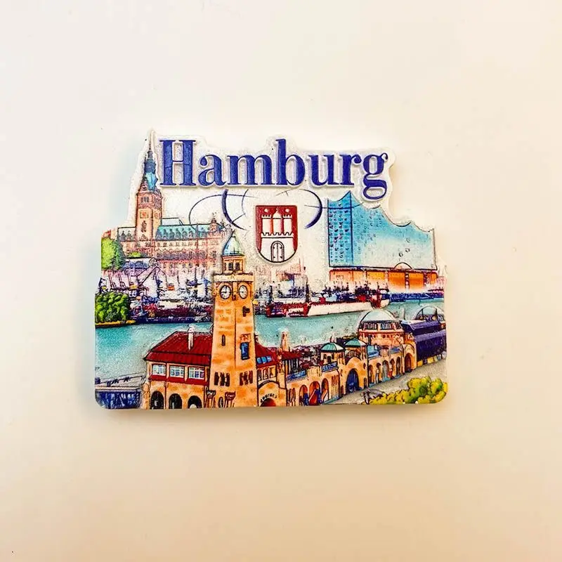 Germany Hamburg City Fridge Magnet Tourist Souvenir City Scenery Decoration Resin Strong Magnet Hot Item Gift