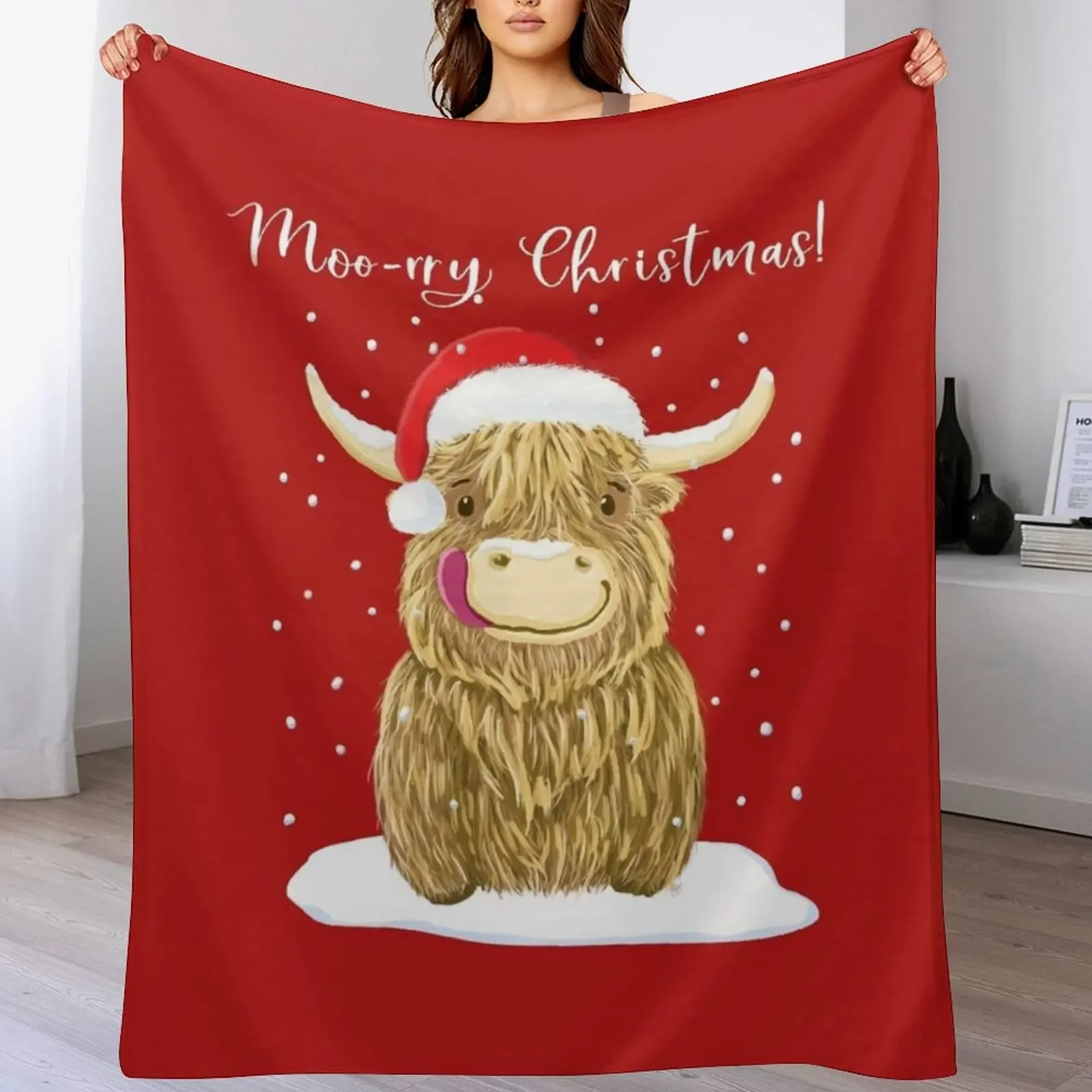 

Scottish Highland Cow, Moo-rry Christmas Wee Hamish Throw Blanket Foldable Soft Warm Blanket for Outdoor Use