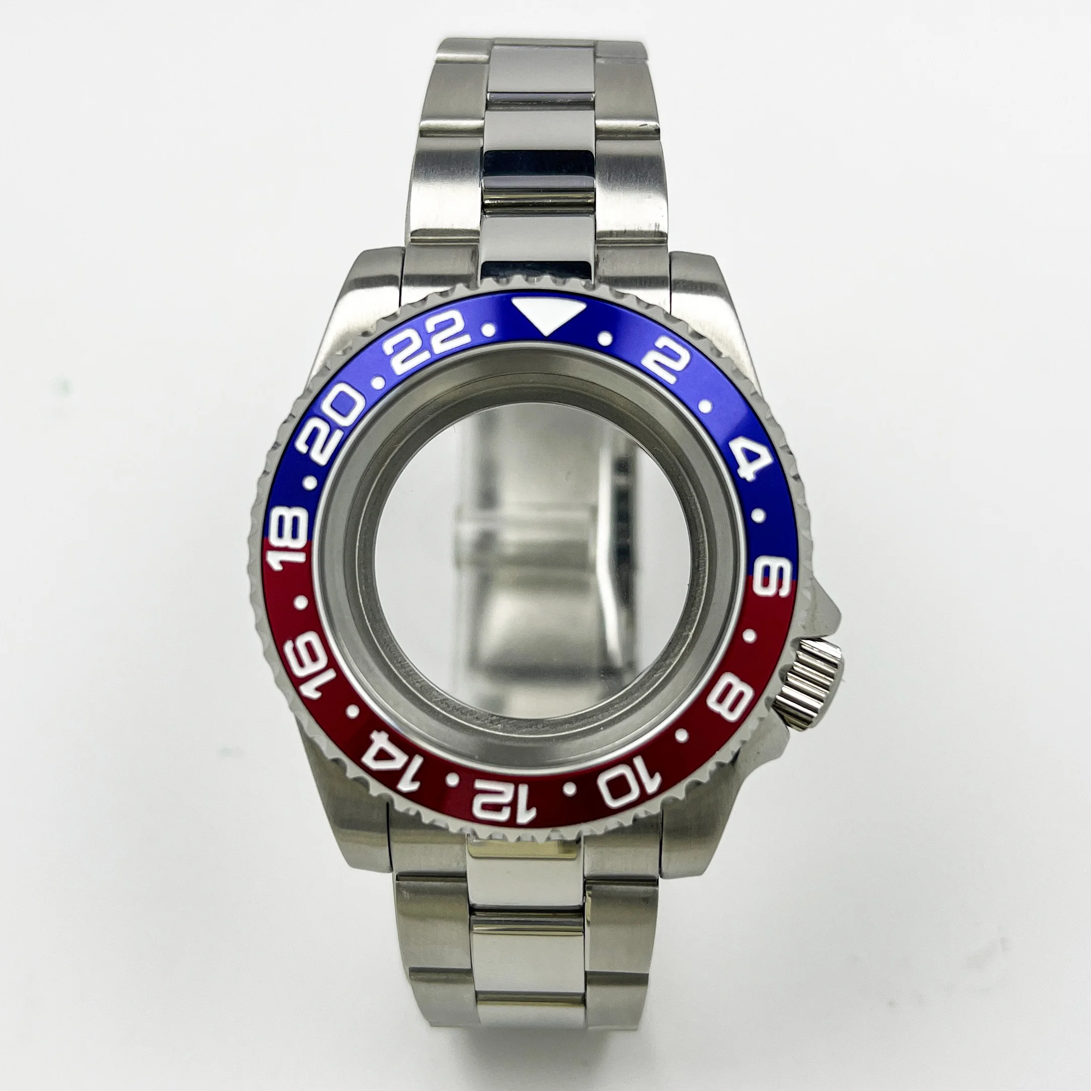 40mm NH35 case, Sub GMT watch, three-link stainless steel bracelet, sapphire crystal, compatible with Seik Mod parts, and compat