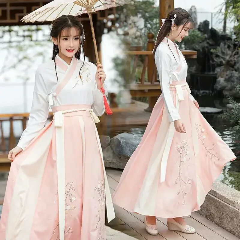 2022 Hanfu Chinese Hanbok Female Costume Adult Student Ming Made Improved Waist-length Sarong Daily Collar Sets Dress Up Party