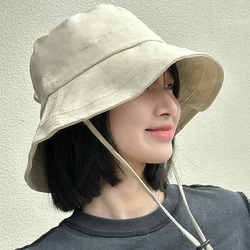 Summer Lady Fisherman Hat Stylish Lace-up Women's Fisherman Hat with Wide Brim Anti-uv Protection Cap for Sunshade Windproof