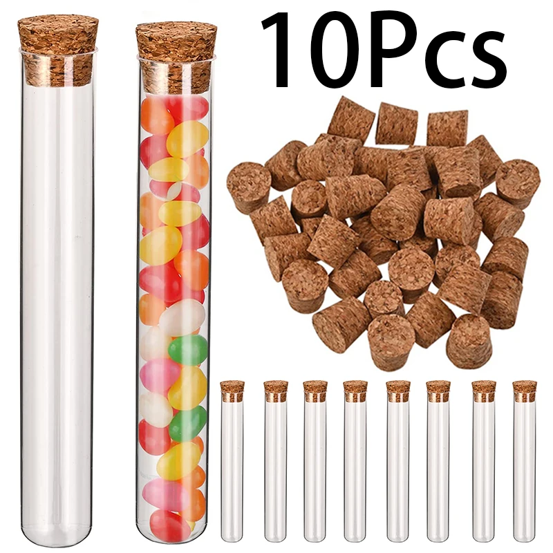 10 Stück 10ml 15*100mm Mini-Kunststoff-Reagenzglas mit rundem Boden und Korks topfen für Hochzeits feiern