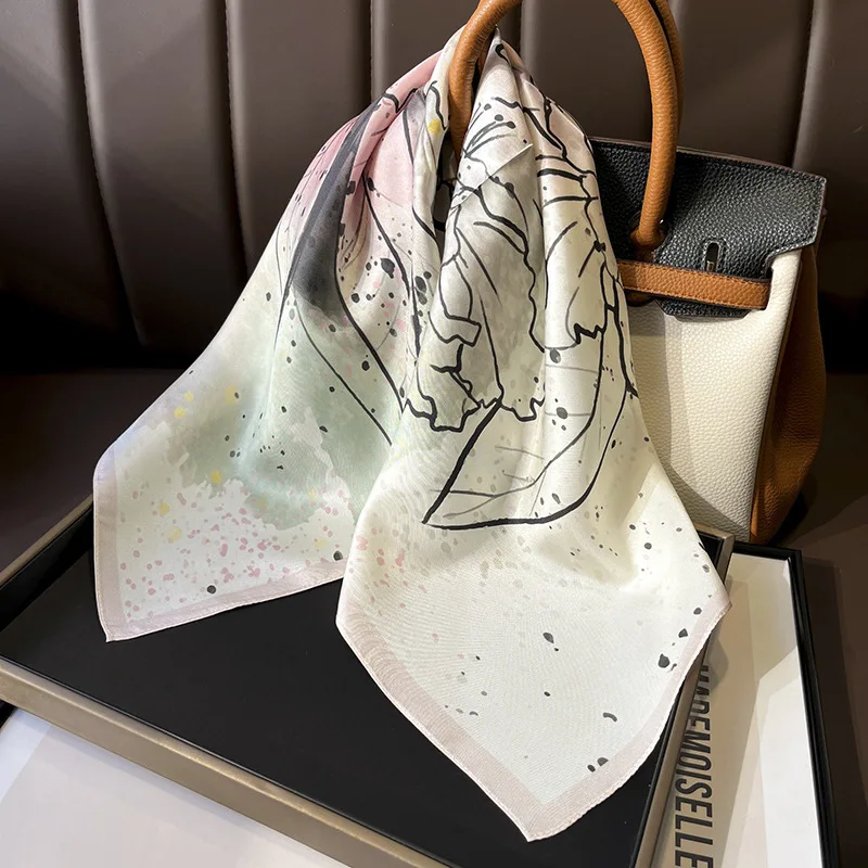 Luxury Brand 100% Silk Scarf Women Wash Painting Neckerchief Necktie Women Square Head Scarves Hijab for Hair Wrapping
