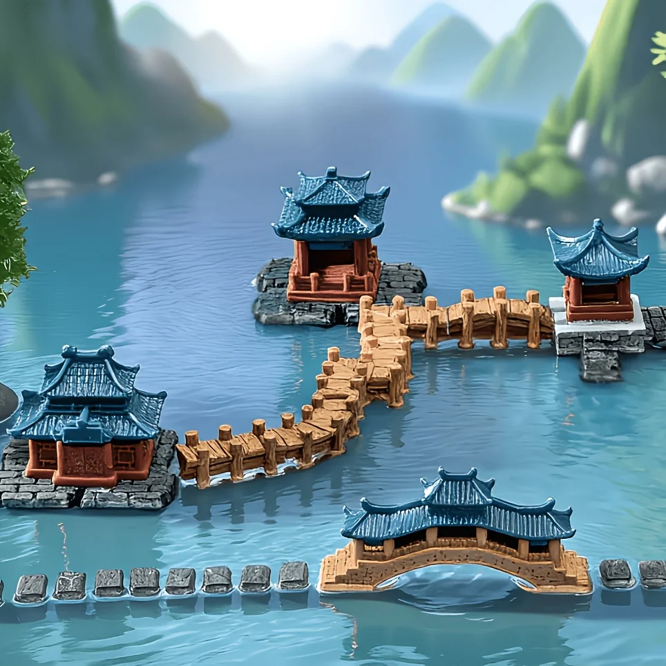 2X Neue Architekturmodelle im chinesischen Stil, geeignet für die Aquariengestaltung, Gebäude im antiken Stil, Gartenmodelle – Detail 6