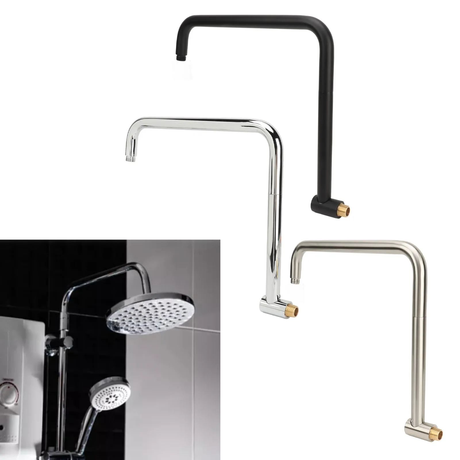 

Shower Head Extension with Flange S Shape Shower Arm Wall Mount Rotatable Stainless Steel Shower Pipe for Bathroom
