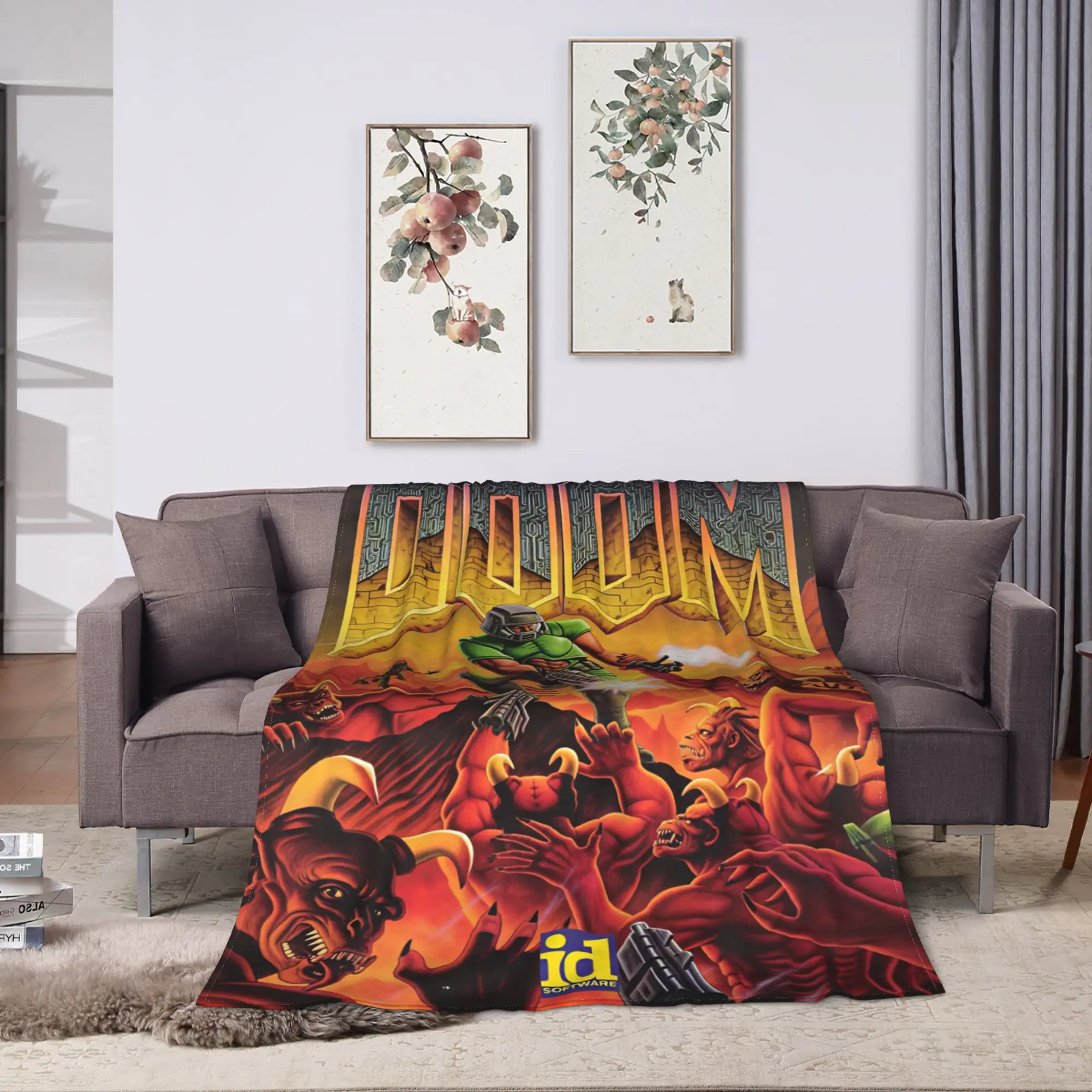 Doom Slayer Gaming Blanket  Warm Soft Print Plush Throw Blanket For Couch Chair Sofa Bed Camping Flannel Bedspread Bed Cover