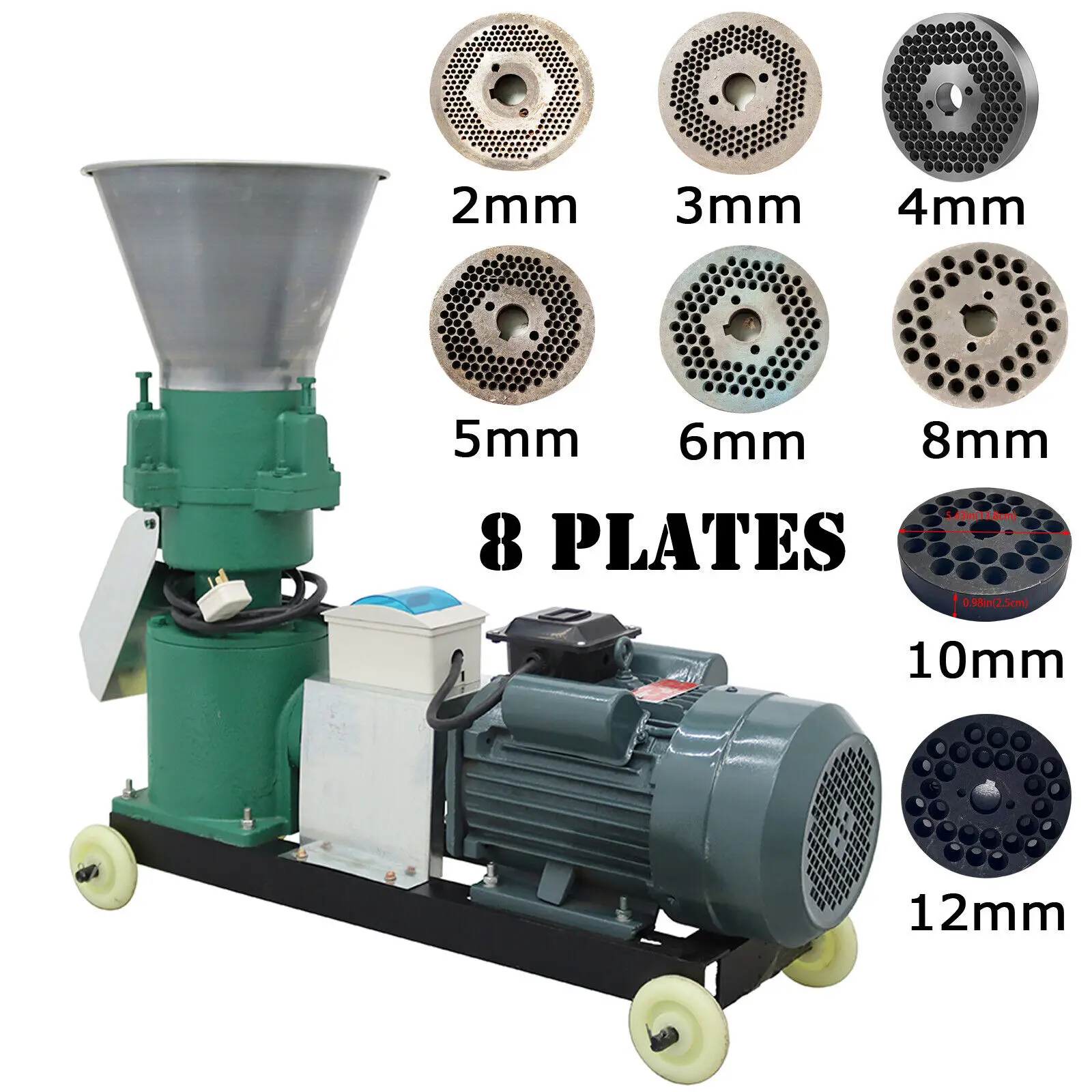 

160model 4KW 2,3,4,5,6,8,10,12mm Plates Animal Feed Pellet Mill Machine 220V 3Rollers 200kg/h