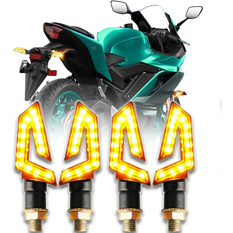 4PCS Arrow Motorcycle Turn Signals 15LED Motorcycle Blinkers Indicators Amber Lamp for Motorbike Scooter Quad Cruiser