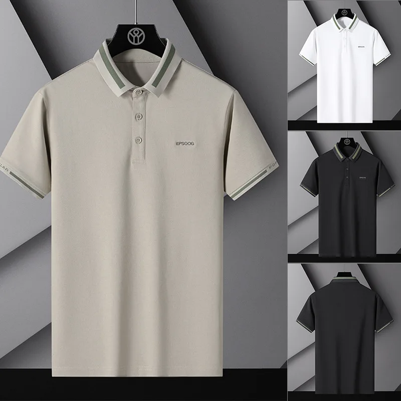 

Summer Short Sleeve Shirt Men's Trendy Collar Ice Silk Thin Splice Color Collision Top Korean Style Polyester Fiber
