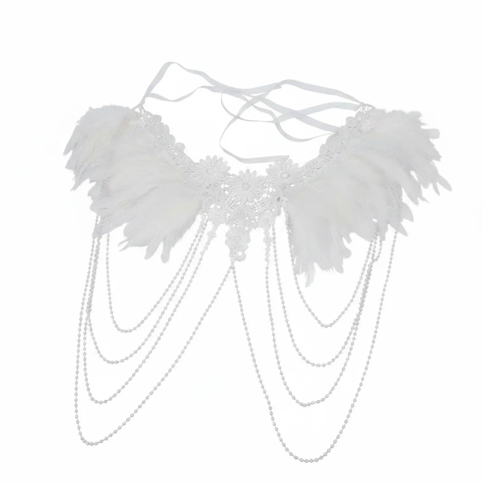 Lace Feather Shawl Gothic Feather Shoulder Cape Luxury Look Embroidered Party Cape for Masquerade, Halloween
