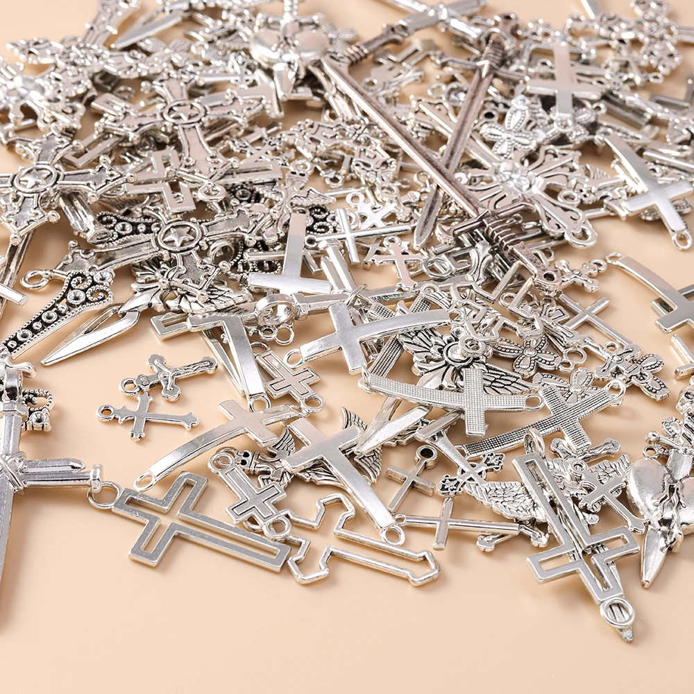 Leslie 10/20/30 Stück Steampunk Kreuz Charms für Ohrringe Halskette Schmuckherstellung Silber Farbe Gothic Kreuze Anhänger DIY Versorgung – Detail 6