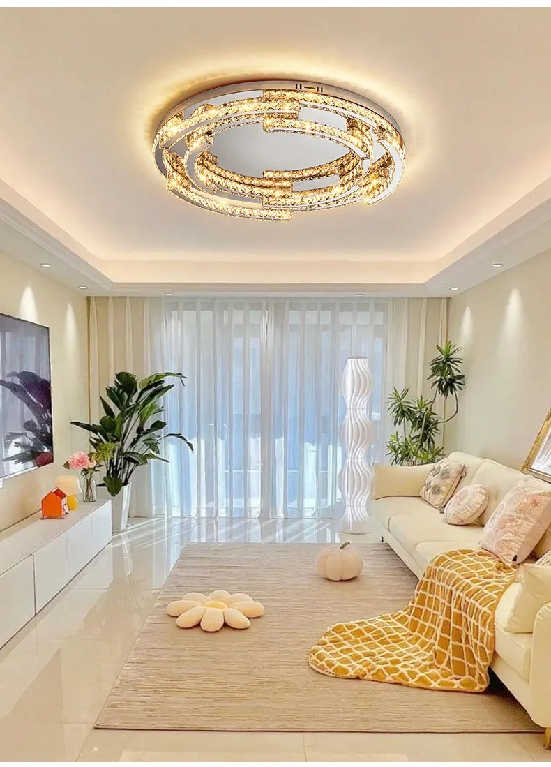 Crystal LED Ceiling Lamp Foyer Shiny Steel Luminaires