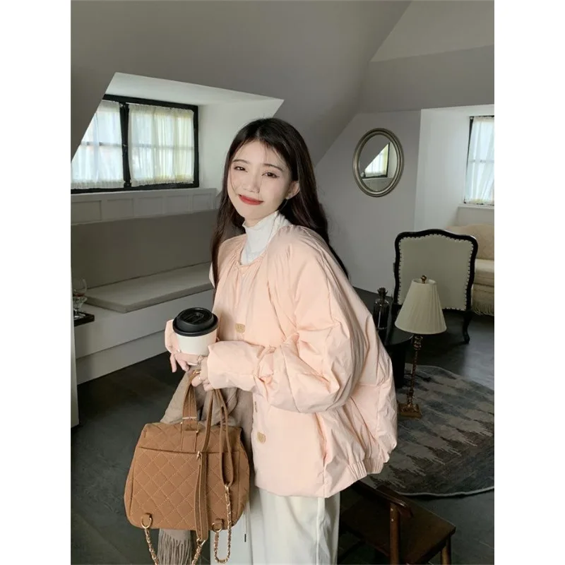 Women's Clothing Sweet Korean Short Cotton Jacket Outerwear Autumn Winter New Chic Design Loose Single-breasted Puff Jacket
