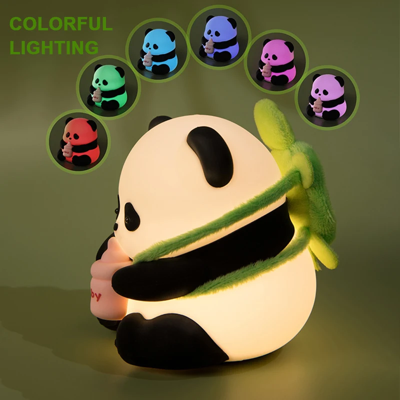 RGB Panda LED Night Light Cute USB Rechargeable Silicone Touch Sensor 7 Colors Cartoon Sleeping Lamp Home Bedroom Decoration