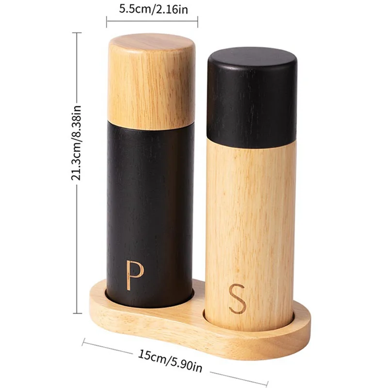 A74E-Oak Wooden Pepper And Salt Mill Set Multifunction Spice Grinder Refillable Mill With Storage Box