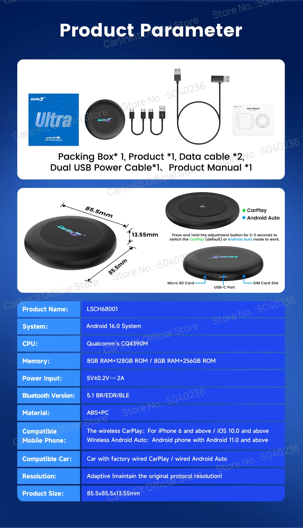CarlinKit Android 16 Ultra 2 CarPlay Ai Box CQ4390 8G+128GB Bildschirmspiegelung Kabelloses Android Auto Split-Screen FOTA Für Netflix – Detail 16